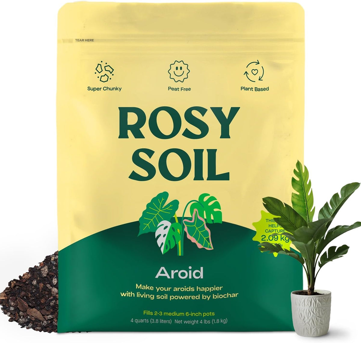 Rosy Soil Aroid Soil Potting Mix - Peat-Free, Microbially Active Biochar Powered Soil for Aroids