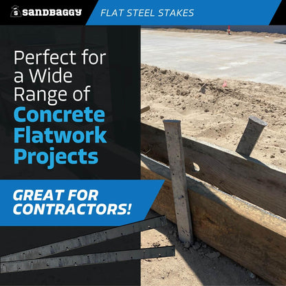 Sandbaggy Flat Steel Stakes for Concrete Forms with Nail Holes - 1.5" Wide - Painted - Removable