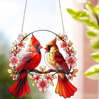 Acrylic Window Hanging Cardinal Suncatcher Decor,Red Bird Suncatcher Panel Outdoor Wall Art Stained