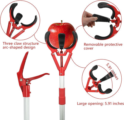 Adjustable Fruit Picker Extension 51"-91" Aluminum Telescoping Pole, Multi-Function Fruit Grabber