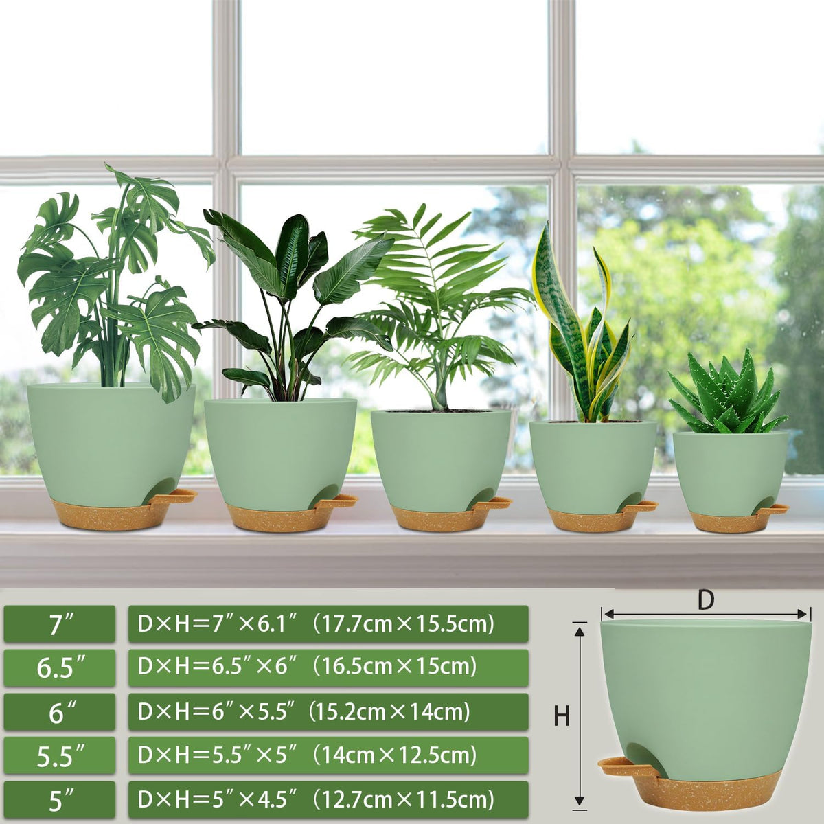 Self Watering Planters with Drainage Holes Reservoir,Nursery Planting Pot for Indoor Decor Garden