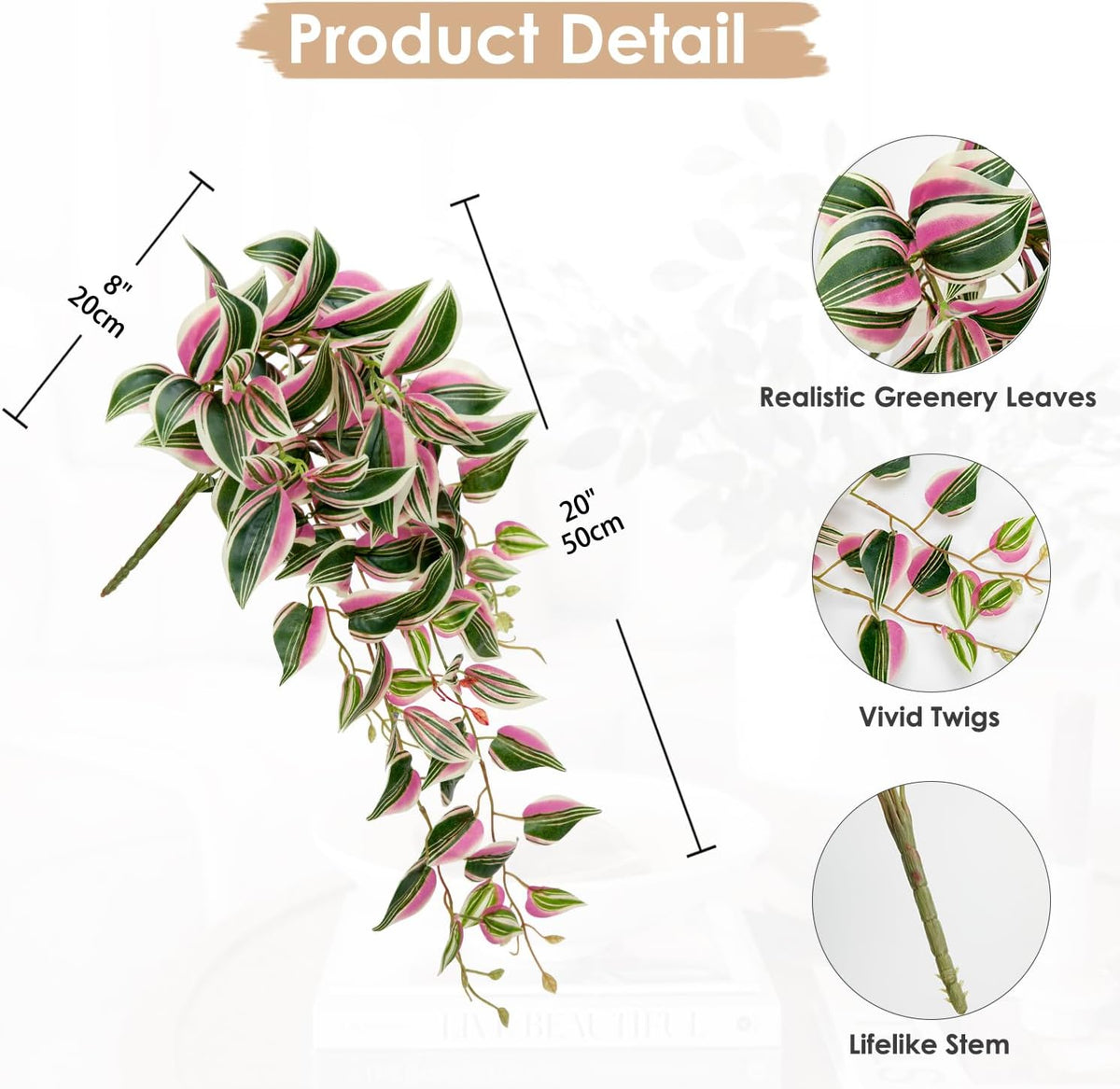 DILATATA Fake Hanging Plants Artificial Hanging Plants 26" Faux Wandering Jew Hanging Leaves Plants