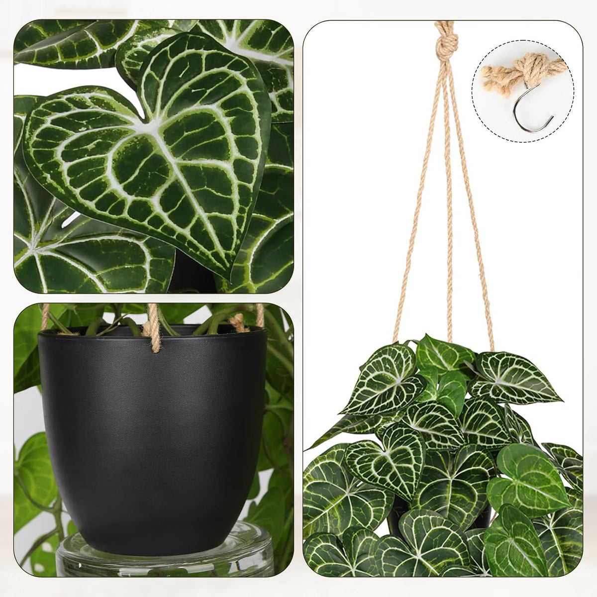 Large Fake Hanging Plants in Pot with Hook, 37" Artificial Hanging Pothos Long Vines Plants, Fake