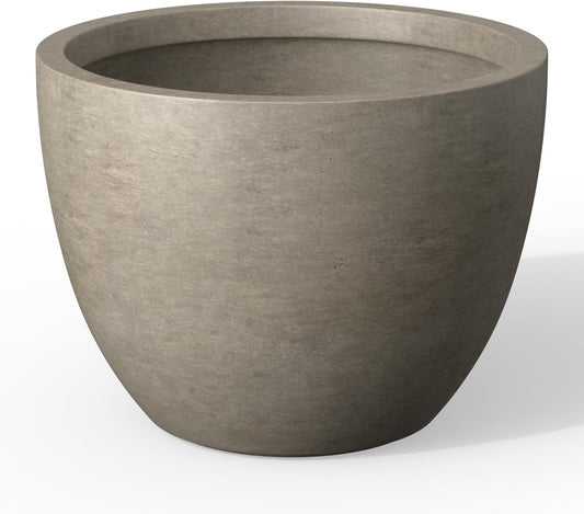 Kante 14.2 Inch Round Concrete Planter - Classic Large Indoor/Outdoor Plant Pot with Drainage Hole