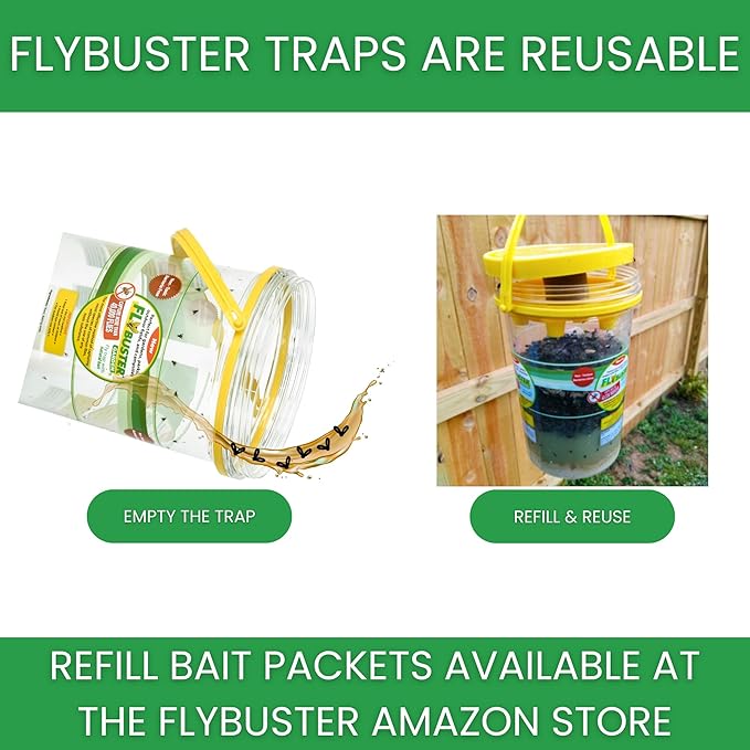 Flybuster Fly Trap | Outdoor Device for Catching Flies | 10-Liter Commercial Size (2-Pack) | Comes