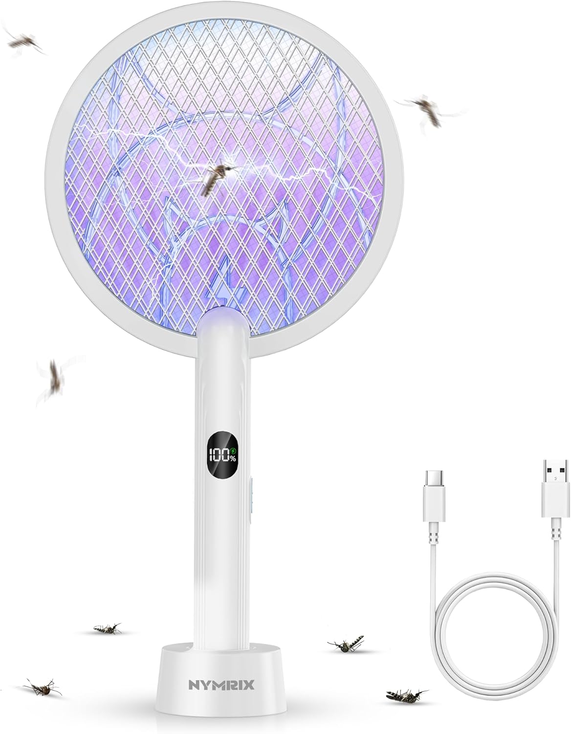 Electric Fly Swatter Racket, 2 in 1 Mosquito Bug Zapper 4100V Handheld Mosquito Killer with 1800