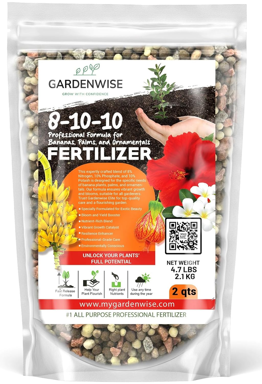 Elite 8-10-10 Professional Fertilizer for Banana, Flowering, and Fruit Trees, Ornamentals - Boosts