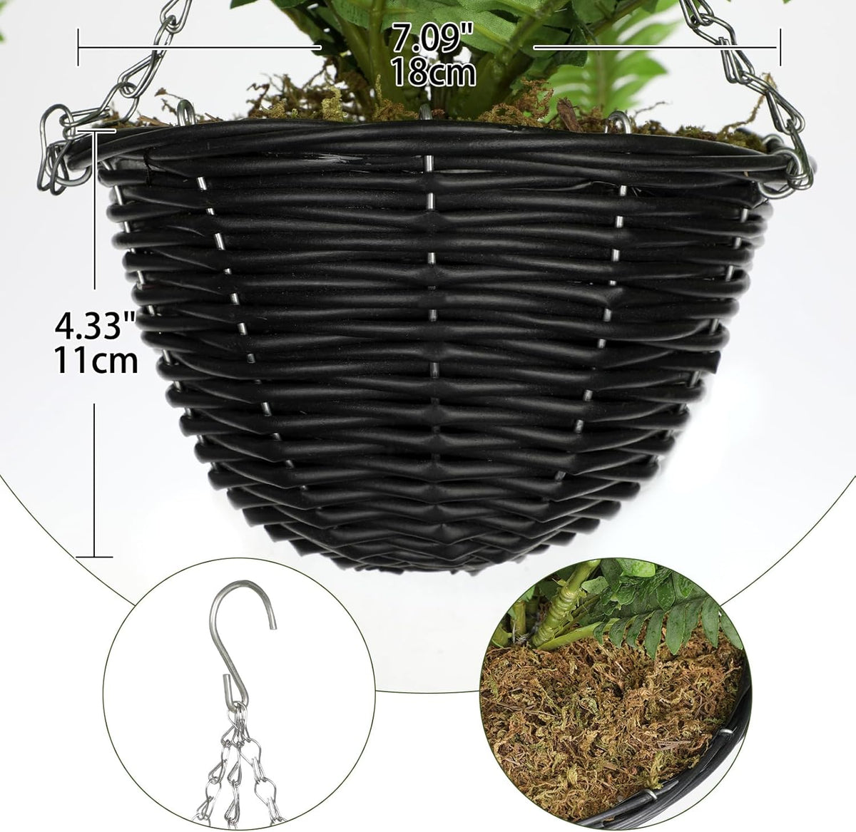 Hollyone Artificial Fern Hanging Basket Plant 25" Boston Ferns 31 Leaves Greenery Plants with