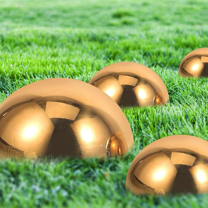 5Pcs Golden Stainless Steel Gazing Spheres Reflective Half Ball Garden Decor for Unique Photography