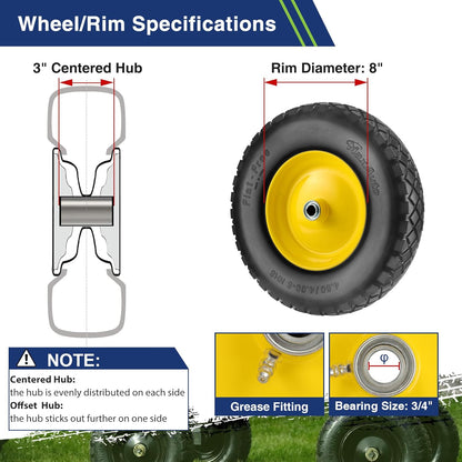 MaxAuto Wheelbarrow Tires 4.80 4.00-8 Flat-Free Tire and Wheel 16 Inch Solid Tires w/Grease