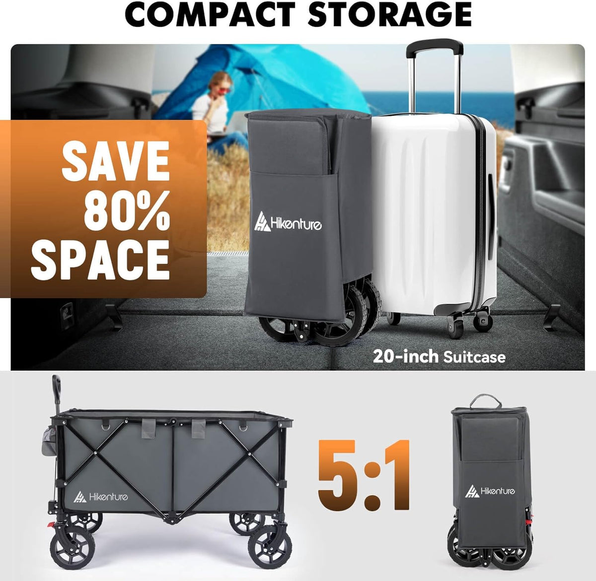 Hikenture Collapsible Wagon - 330LBS Capacity, Extra Large Foldable Wagon with All-Terrain Wheels