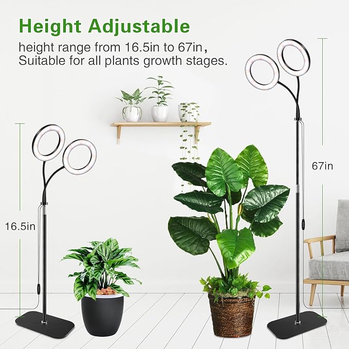 Full Spectrum Grow Light with Stand for Indoor Plants, Floor Plant Light, 3/9/12H Timer, 3 Color