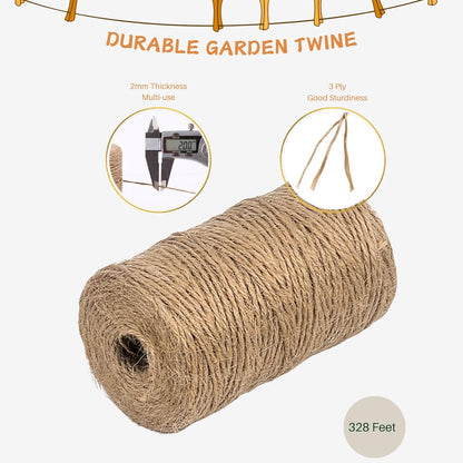 Garden Twine 3mm, 328 Feet Natural Jute Twine for Garden, Crafts, Gifts Wrapping, Packing and Home