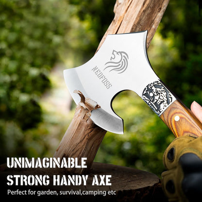 NedFoss Warthog Camping Axe, 9" Full Tang Small Axe with Leather Sheath, Survival Hatchet with Wood