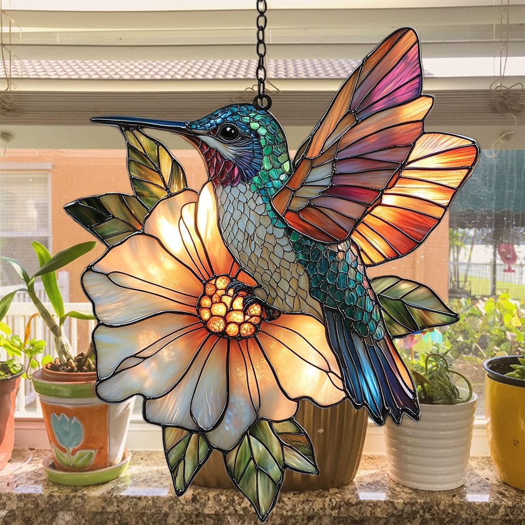 Hummingbird Mosaic Style Acrylic Suncatcher Stained Glass Effect Window Car Hanging Christmas