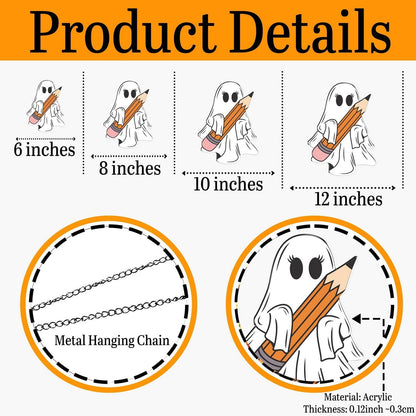 7.87Inch Cute Pencil Ghost Sun Catcher Acrylic Garden Halloween Suncatcher Decor Window Hanging for