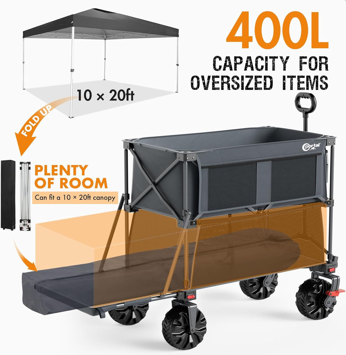 Portal Collapsible Large Double Decker Wagon with Brakes, 660lb Foldable Heavy Duty Utility Wagon