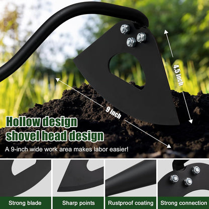 Hardened Hollow Hoe with Long Handle 48 inch Heavy Duty Garden Hoe Tool - Ergonomic Weeding Tool