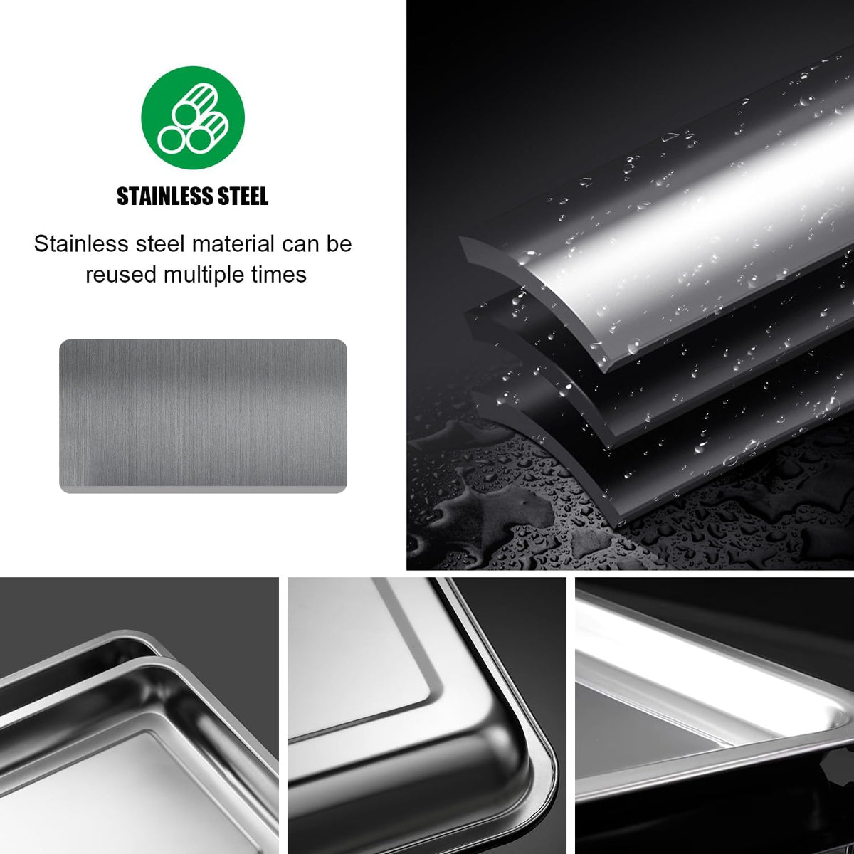 10 Pack Stainless Metal Trays, Stainless Steel Seed Starter Carry Tray for Nursery Seedling Pots