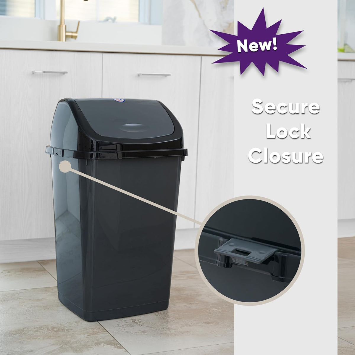 Superio Kitchen Trash Can 13 Gallon with Swing Lid, Plastic Tall Garbage Can Outdoor and Indoor