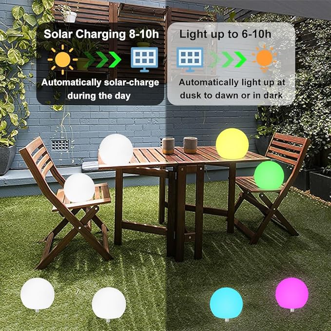 8-in Solar Globe Light Outdoor, Waterproof Solar Ball Light for Outside w/Remote, 16 RGB Color
