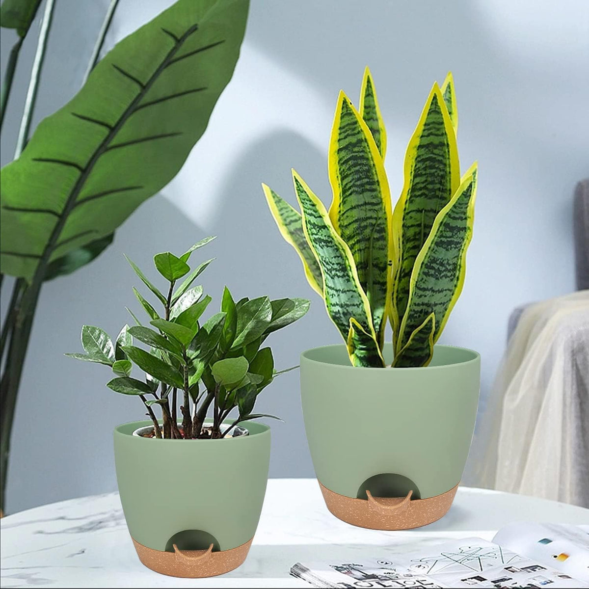 Self Watering Planters with Drainage Holes Reservoir,Nursery Planting Pot for Indoor Decor Garden