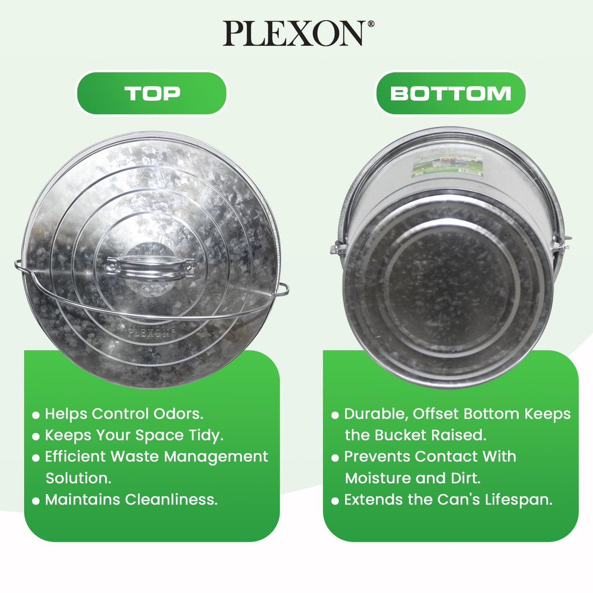 Plexon 6 Gallon Outdoor Trash Can with Lid Galvanized Metal Bucket with Locking Lid for Poultry