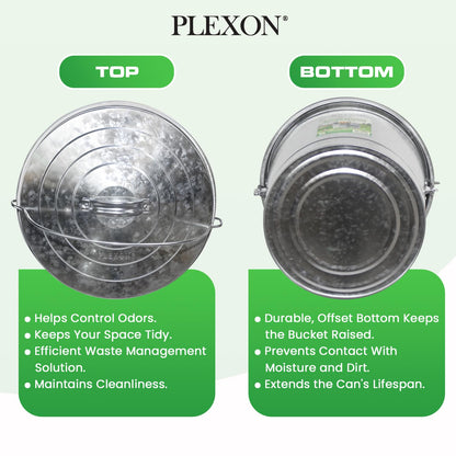 Plexon 6 Gallon Small Metal Trash Can with Locking Lid Galvanized Metal Bucket with Lid for Poultry