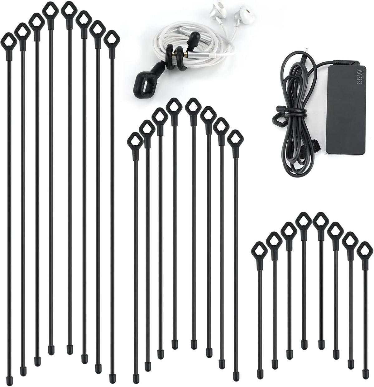 Silicone Cable Ties with Holes, 24PK Reusable Twist Ties for Bundling - 6in, 12in, 18in