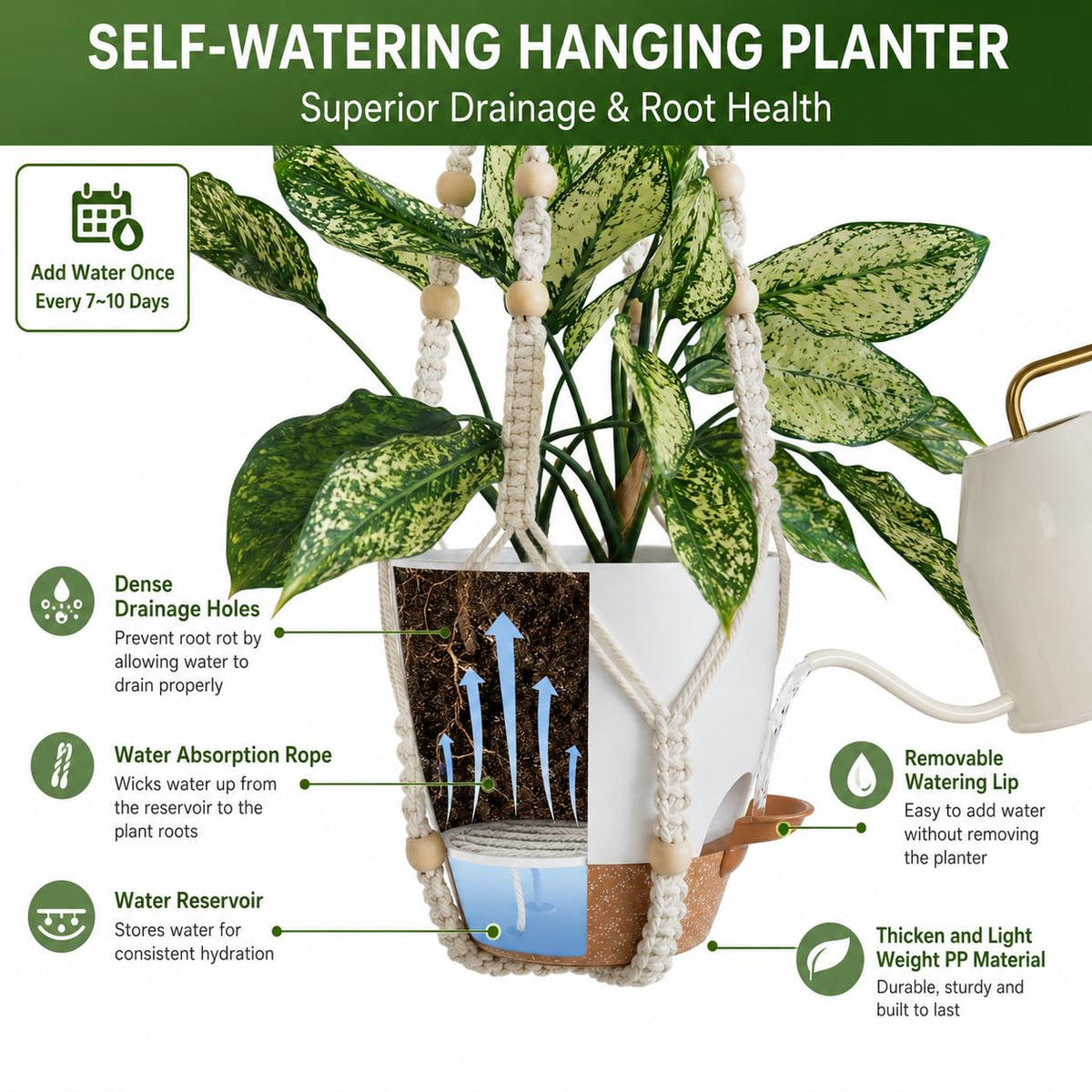Bouqlife 3 Set Self Watering Hanging Planters for Indoor Plants