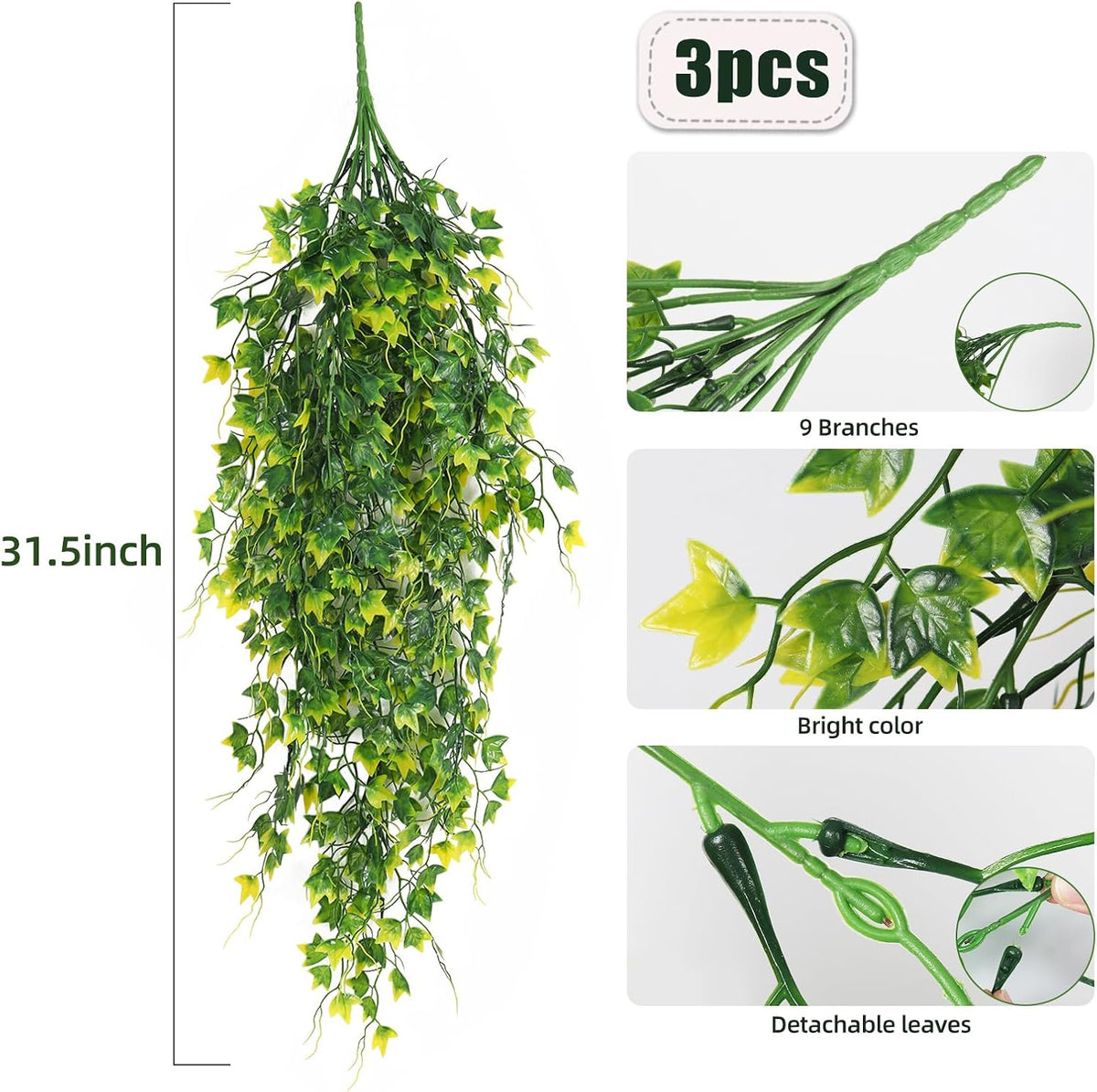 RECUTMS Artificial Plant Fake Plants Artificial Hanging Plants Faux Ivy Plant with Yellow Leaf Fake