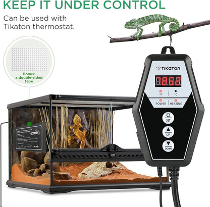 Tikaton Reptile Heating Pad and Digital Thermostat Combo Set, Under Tank Heater for