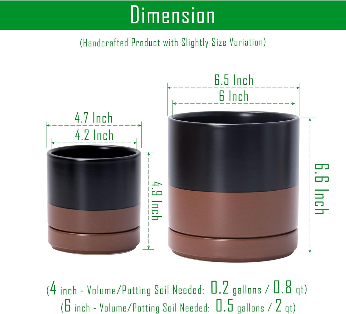 D'vine Dev 4.7 Inch & 6.5 Inch Ceramic Planter Pots for Plants with Drainage Hole and Saucer, Small