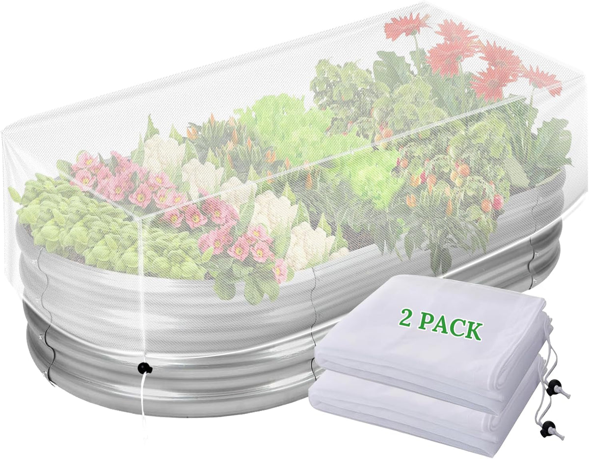 2 Pack Garden Netting for Raised Beds,Durable Ultra Fine Mesh Plant Covers with Drawstring to Keep