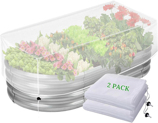 2 Pack Garden Netting for Raised Beds,Durable Ultra Fine Mesh Plant Covers with Drawstring to Keep