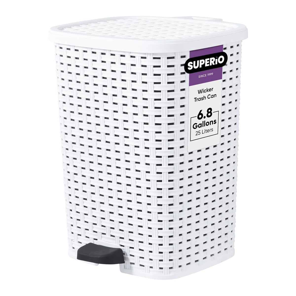 Superio Small Outdoor Trash Can with Lid for Dog Poop 6.8 Gallon/26 L Plastic Step On Garbage Can
