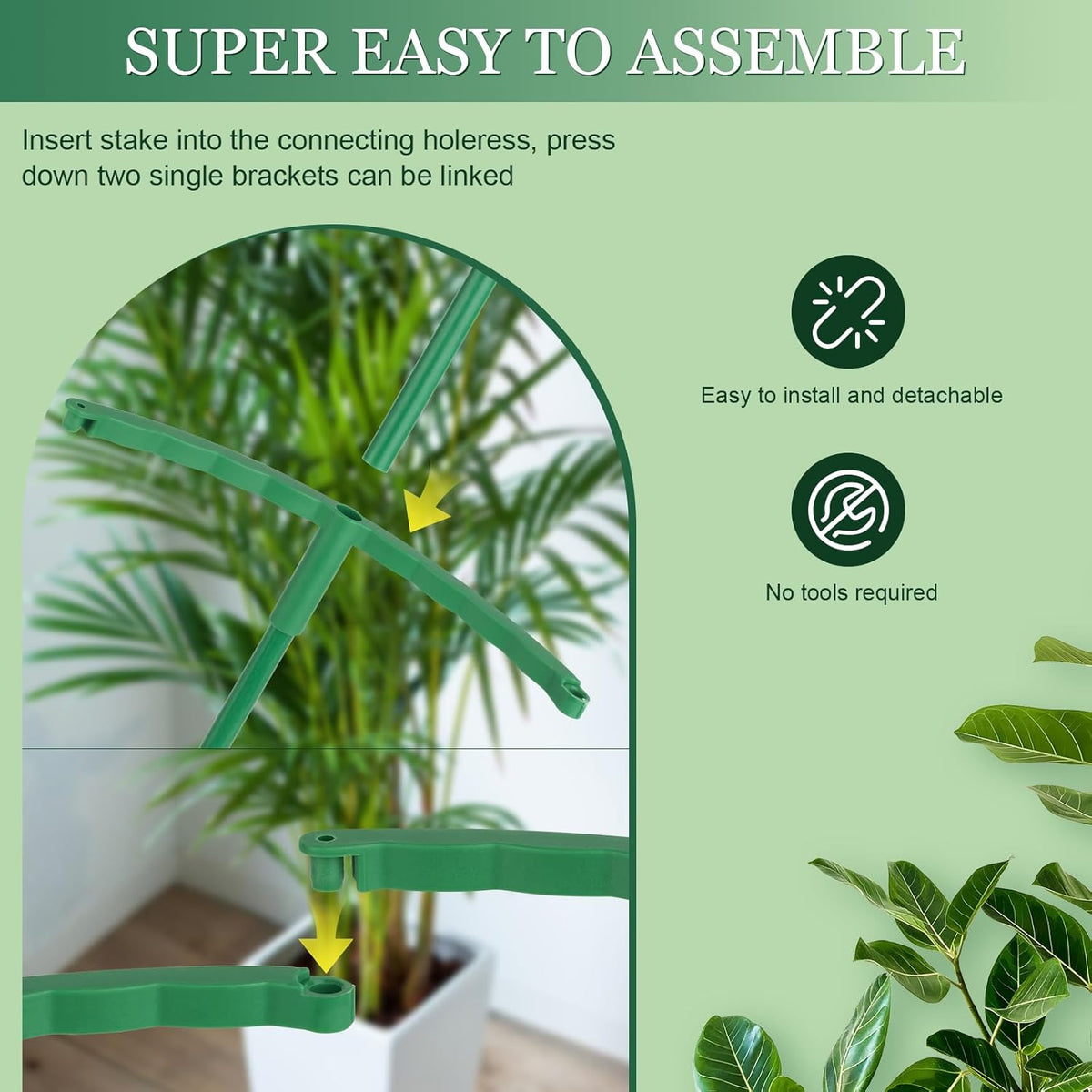 24Pcs Plant Support Stakes, Half Round Plant Stakes for Indoor Plants, Stackable Garden Flower