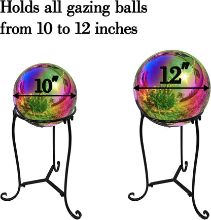 16" Tall Gazing Ball Stand for 10-12 inch Balls, Black Metal Gazing Globe Display Holder Stands for