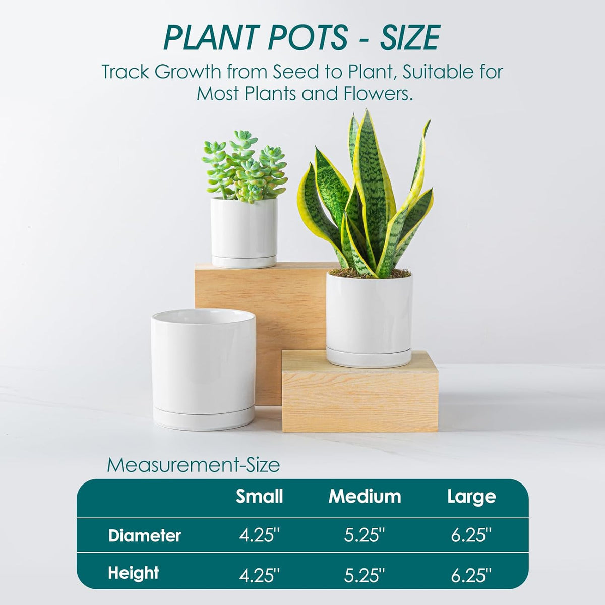 vancasso Ceramic Plant Pots, 3 Piece Planters for Indoor Plants, 4.25+5.25+6.25 Inch Flower Pots