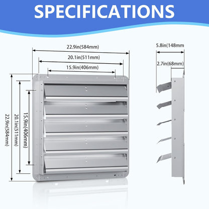 20 Inch Galvanized Shutter Exhaust Louver Vent, Automatic Gravity Shutter Louver Vent for Home