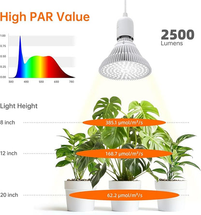 Bstrip Hanging Grow Lights for Indoor Plants, 25W Full Spectrum, White Plant Light Bulb with Timer