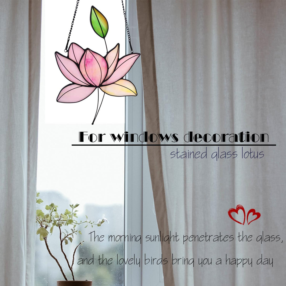 Stained Glass Lotus Flower Window Hanging Sun Catcher Holiday Decoration Window Panels Birthday