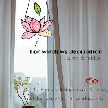 Stained Glass Lotus Flower Window Hanging Sun Catcher Holiday Decoration Window Panels Birthday
