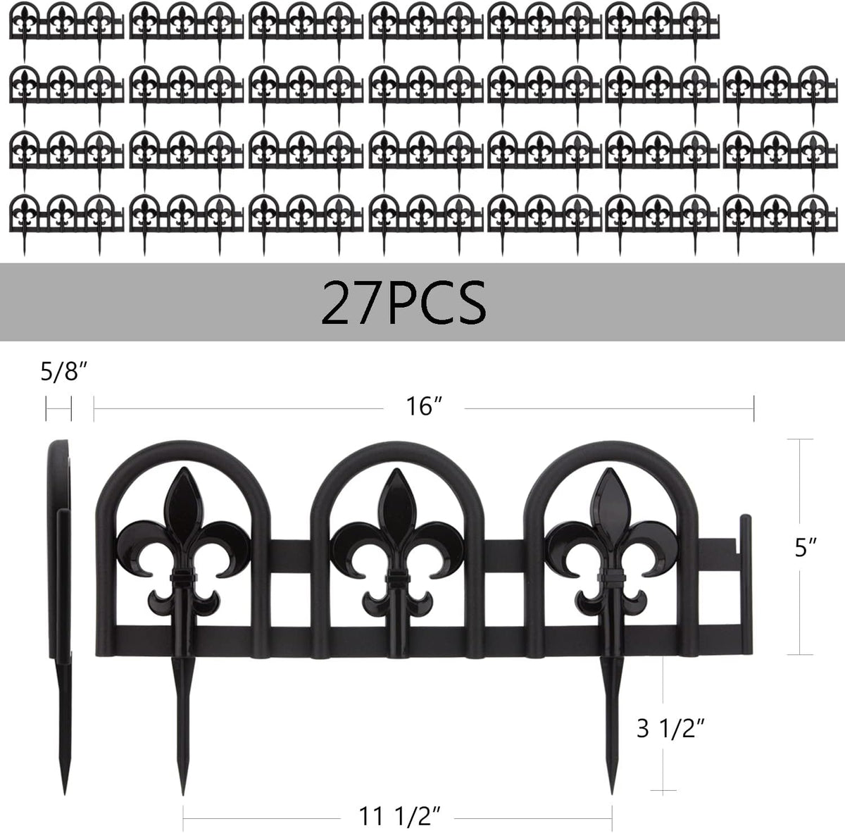 Evelyne Black Garden Border Plastic Edging: Wrought Iron Design - 27pcs Black Yard Landscaping