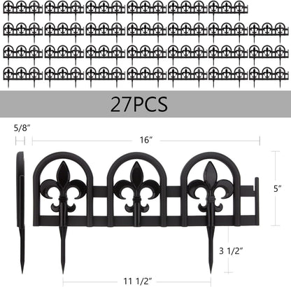 Evelyne Black Garden Border Plastic Edging: Wrought Iron Design - 27pcs Black Yard Landscaping