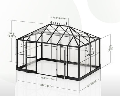 Jocisland 14x9.5x9 FT Outdoor Aluminum Greenhouse with Quick Connect Fittings, 6 FT Height Double
