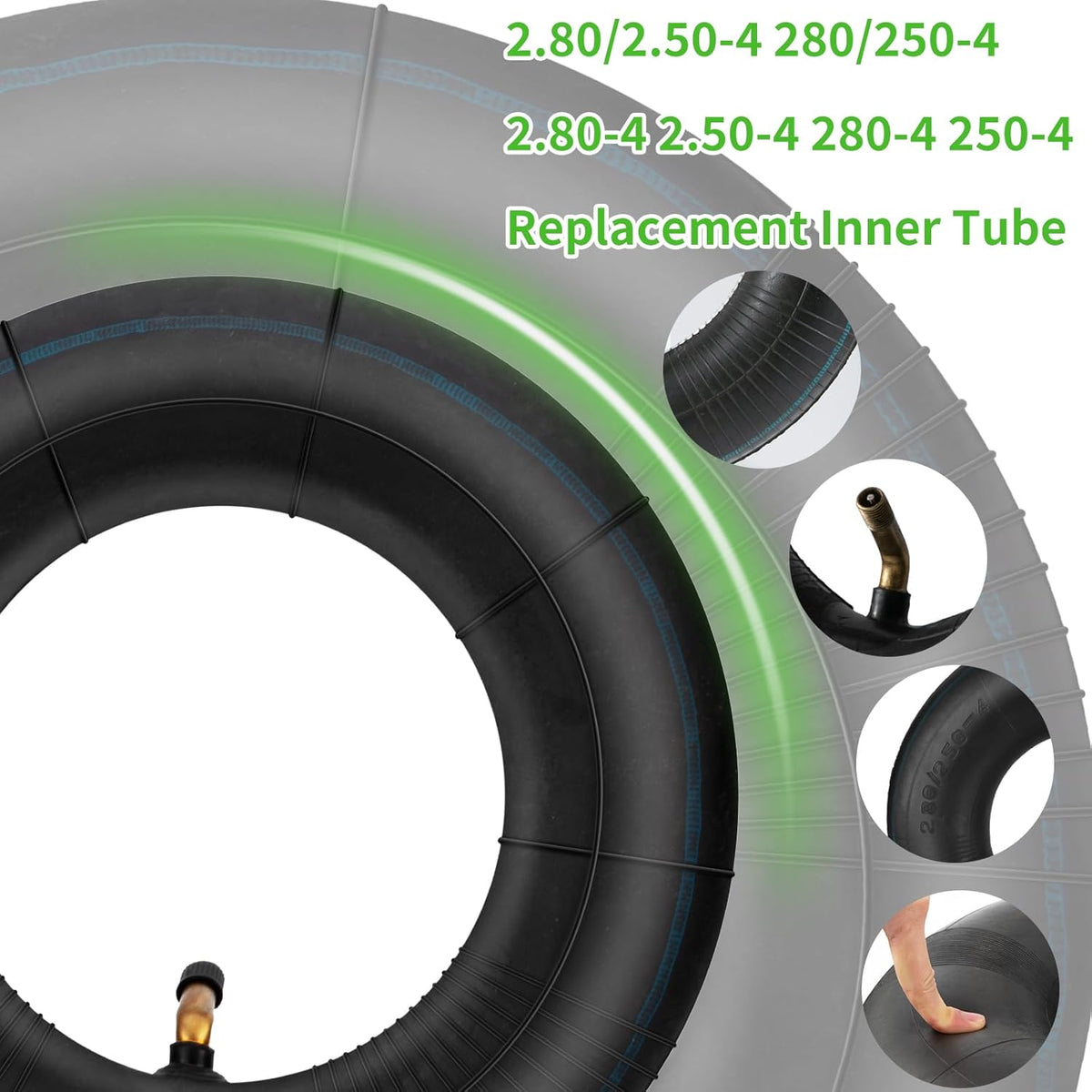 2.80/2.50-4" Inner Tubes, 2 Pack Heavy Duty 2.80 2.50-4/280/250-4 Replacement Tire Inner Tube with