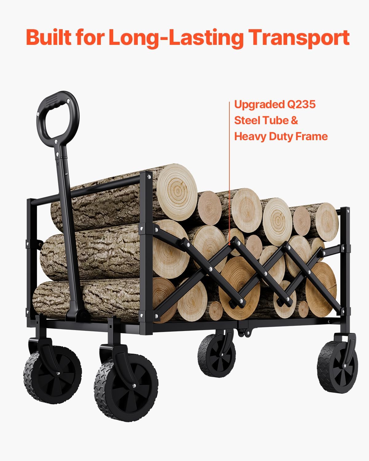 VEVOR Collapsible Folding Wagon with Wheels, Wagons Carts Foldable with 225lbs Capacity