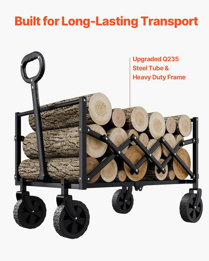 VEVOR Collapsible Folding Wagon with Wheels, Wagons Carts Foldable with 225lbs Capacity
