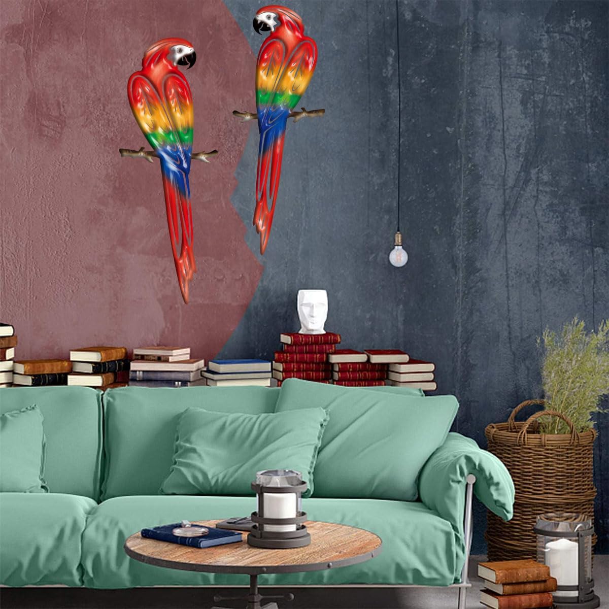 Metal Outdoor Wall Art Decor,3D Colorful Garden Birds Sculpture Outdoor Iron Hanging Parrot Decor